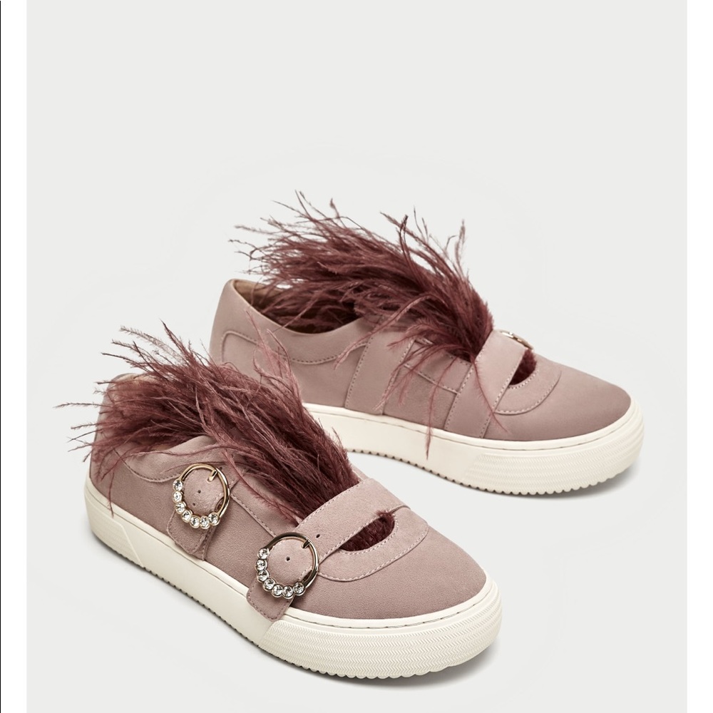 Zara Suede Sneakers with feather details. NWT